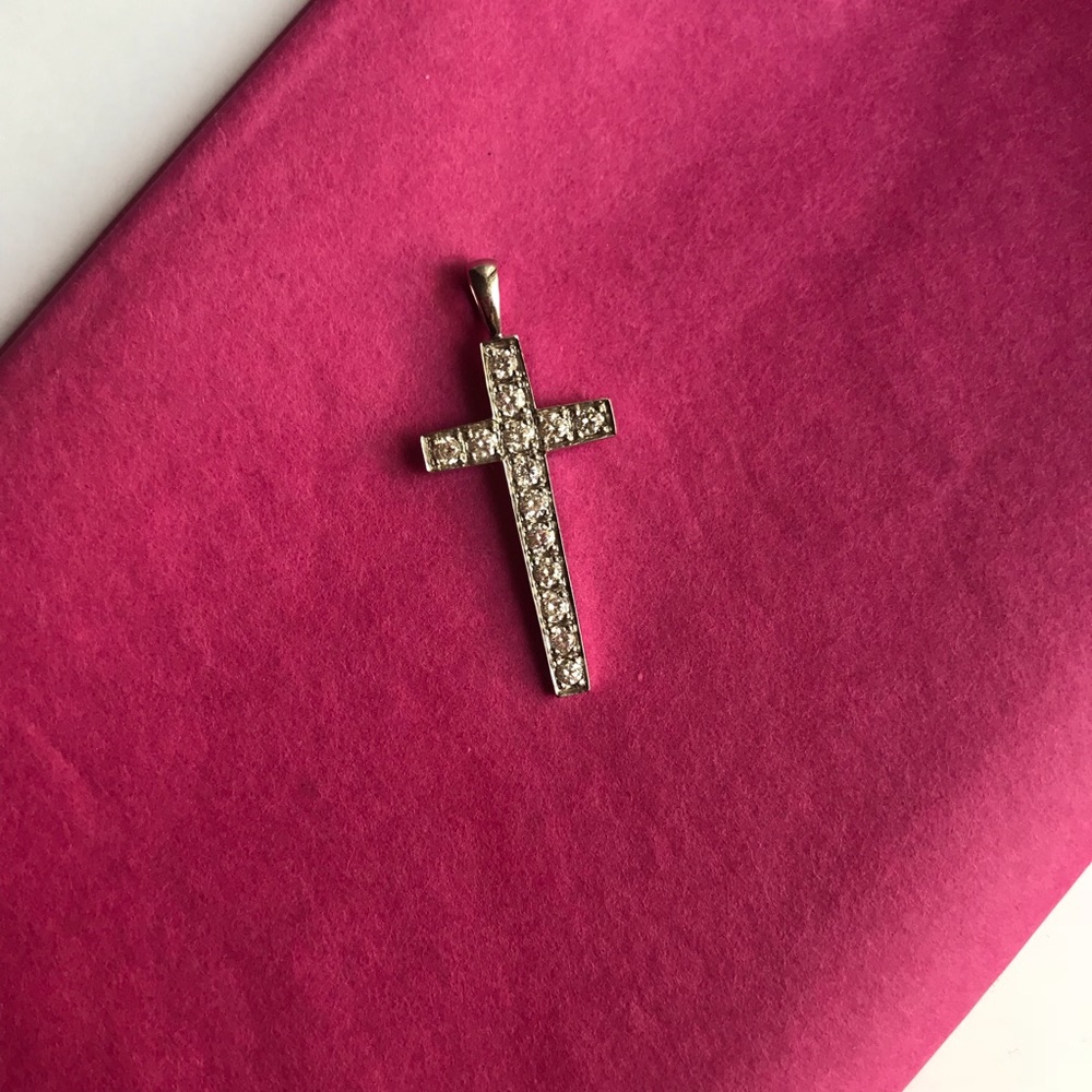14K White Gold and Diamond Cross Pendant